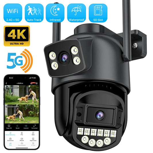 Dual-Lens 8MP/10MP HD Smart Outdoor Wi-Fi Camera – AI Auto-Tracking, Two-Way Audio, Night Vision, IP66 Waterproof